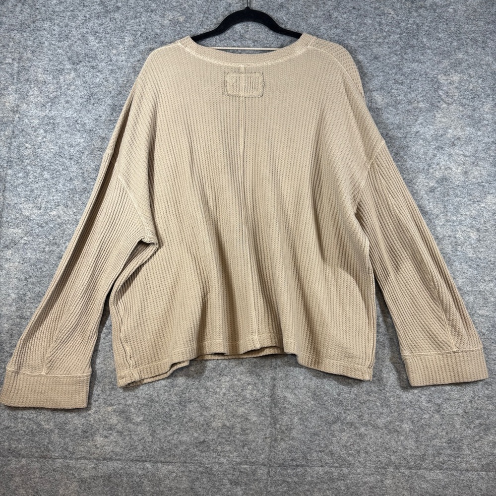 We The Free Tan Waffle Knit Long Sleeve Top Size S Casual Boho Layering - Picture 10 of 13